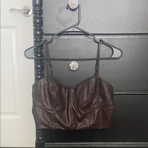 Express Chocolate Faux Leather Top